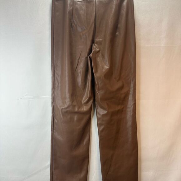 Etclet Brown Faux Leather Pleated Pants Size M - Picture 2 of 7
